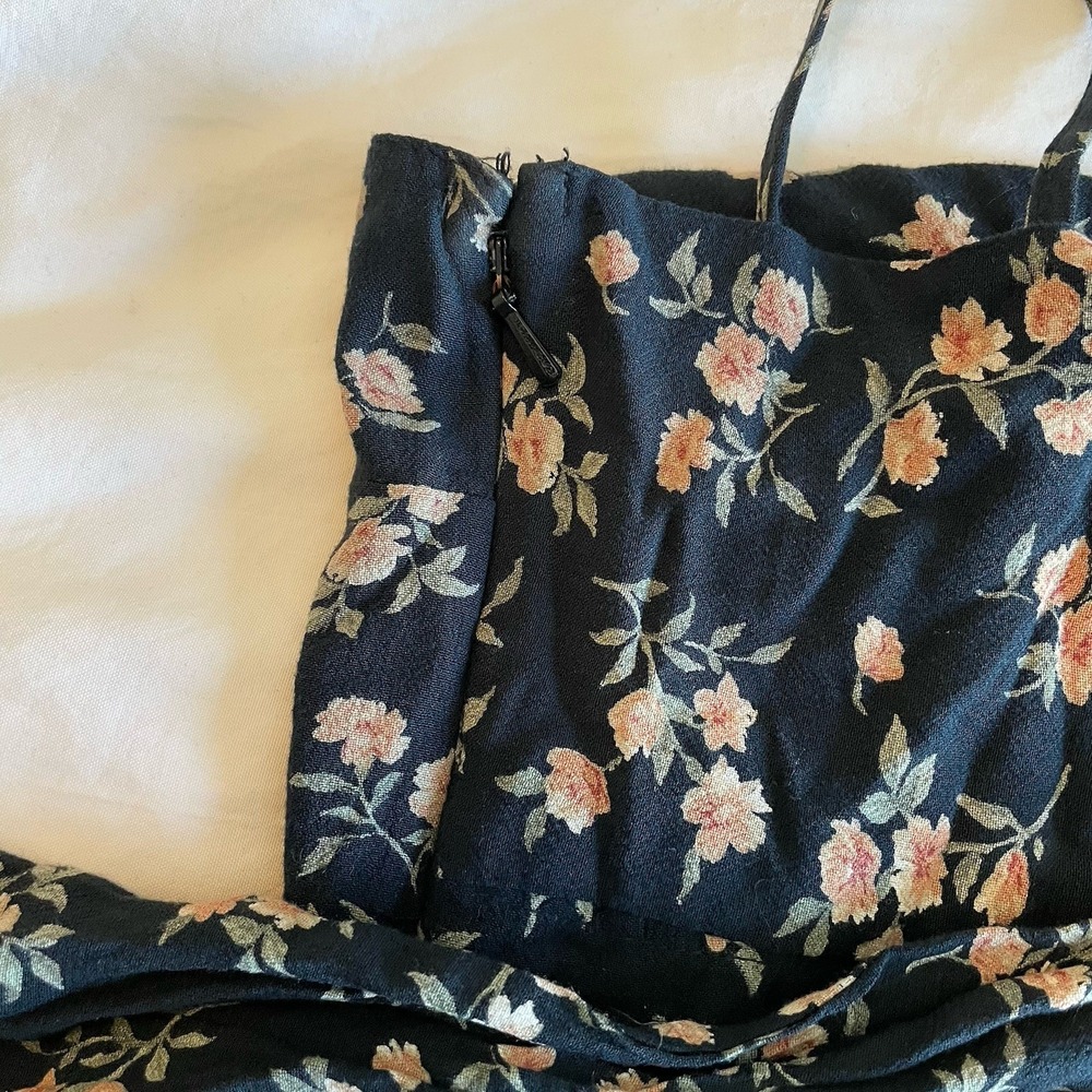 American Eagle Black Floral Mini Slip Dress Medium Tie Back Cottagecore Coquette - Picture 7 of 11